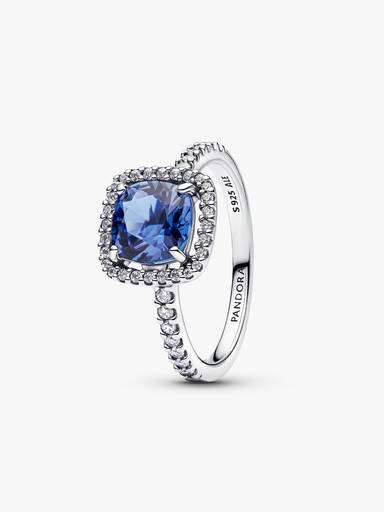 Funkelnder Eckiger Blauer Strahlenkranz Statement-Ring