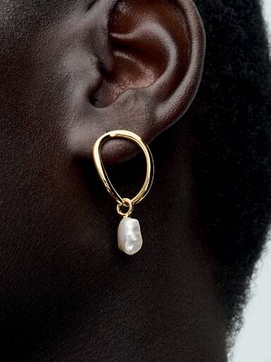 Boucles d’Oreilles Cercle de Forme Organique & Perle de Culture d'Eau Douce Traitée