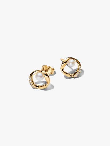 Clous d’Oreilles Cercle Pavé de Forme Organique & Perles de Culture d'Eau Douce Traitées
