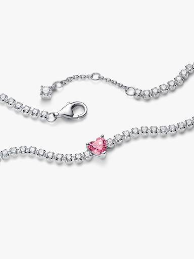 Bracciale tennis scintillante con cuore rosa