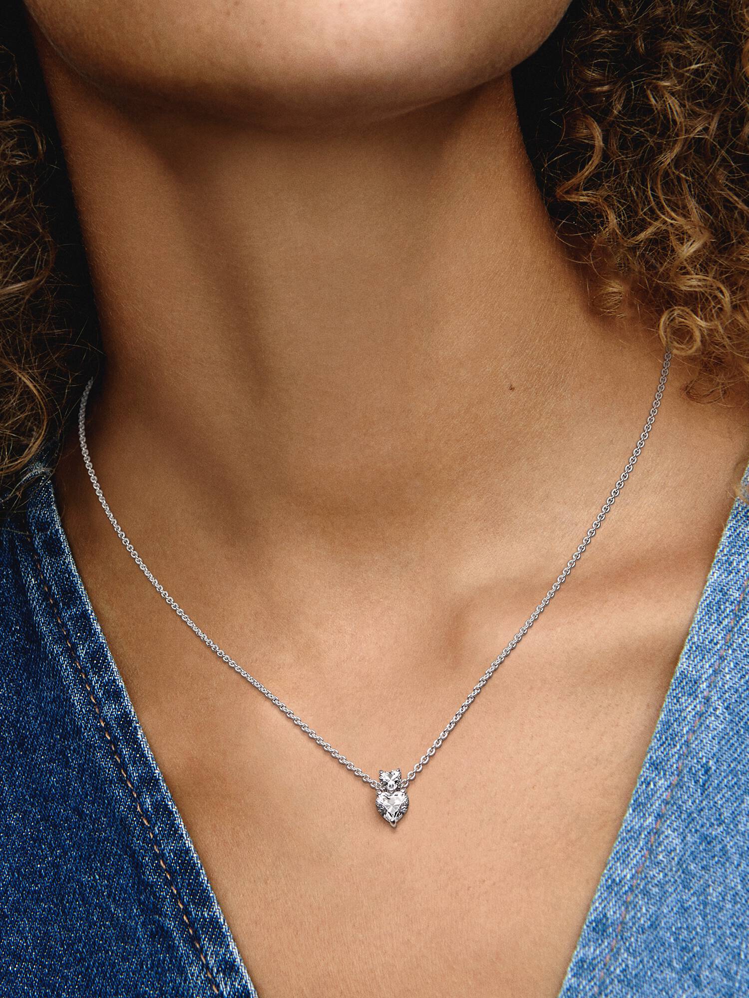 Doppelherz-Anhänger Funkelnde Collier-Halskette