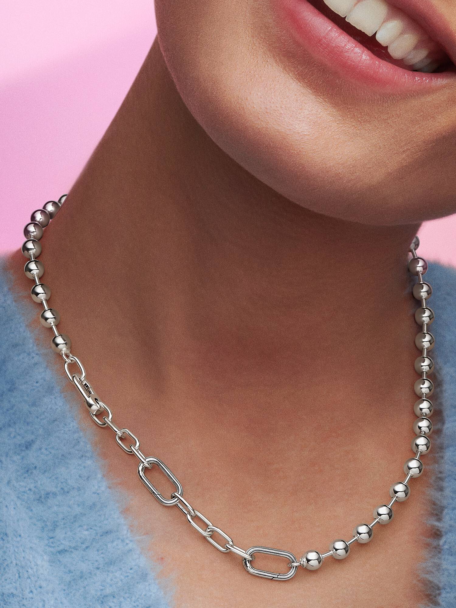 Collana con maglia link e sfere metalliche Pandora ME