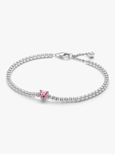 Bracciale tennis scintillante con cuore rosa