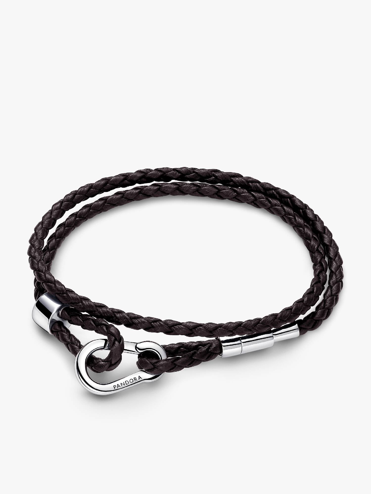 Pandora Moments Braunes Geflochtenes Doppeltes Lederarmband-Set