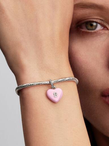 Charm pendente Lucchetto a cuore in ceramica rosa