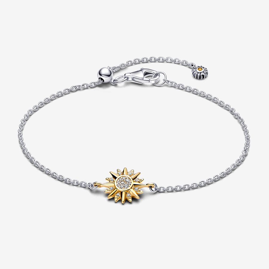 Sun sterling silver and 14k gold-plated bracelet with blazing yellow crystal, clear cubic zirconia and sliding clasp image number 0