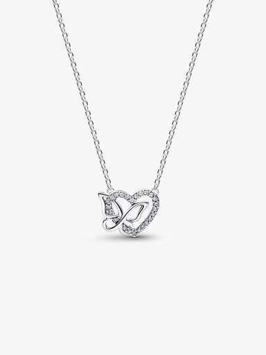 Collier à Pendentif Cœur & Papillon Entrelacés