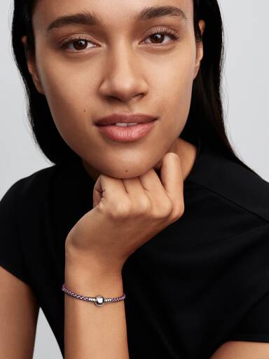 Lilafarbene Kordel Kastenkette Armband