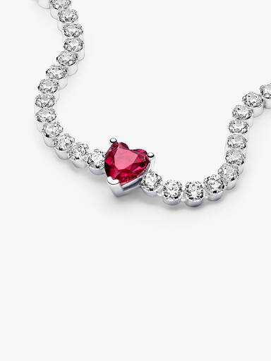Bracciale tennis scintillante con cuore rosso