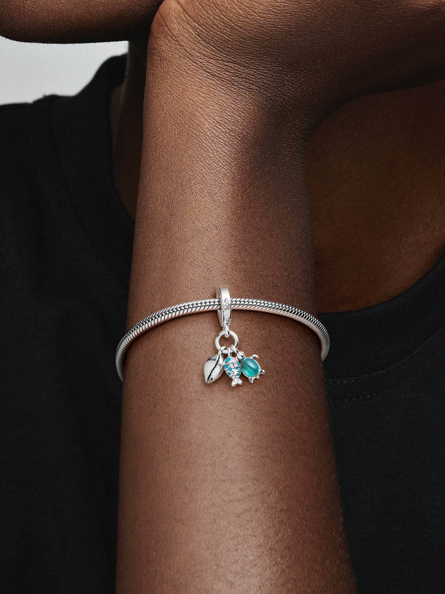 Charm pendente triplo Pesce, tartaruga marina e conchiglia