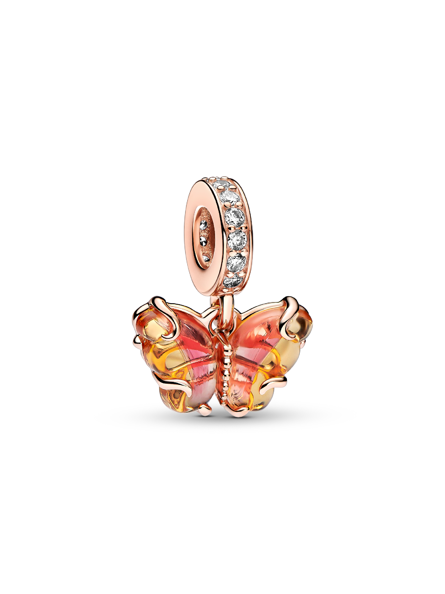 Rosafarbener & Gelber Murano-Glas Schmetterling Charm-Anhänger
