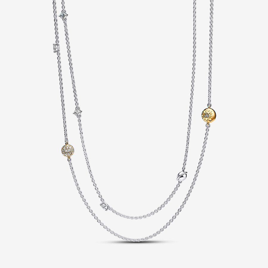 Solar system sterling silver and 14k gold-plated necklace with stellar blue, blazing yellow crystal and clear cubic zirconia image number 0