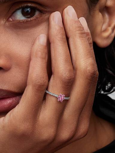 Anello Fiore rosa scintillante