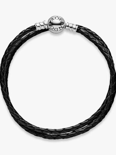 Doppeltes schwarzes Lederarmband