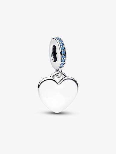 Gravierbares Herz Blauer Stein Charm-Anhänger